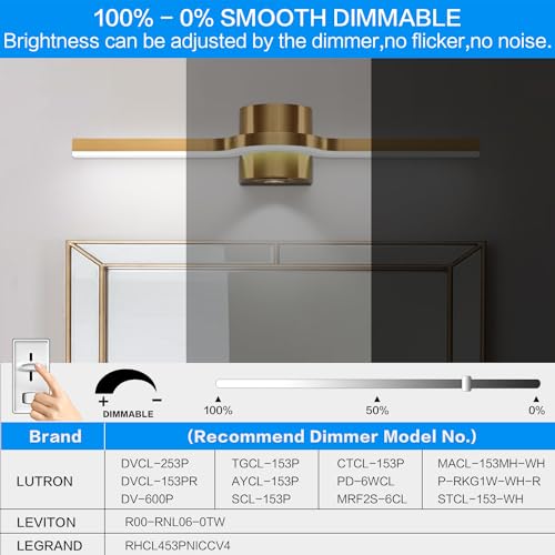 Image of SOLFART Brushed Bronze LED Bathroom Light Fixtures 24 Inch Dimmable Bathroom Vanity Lights Modern Wall Light for Bath Vanity Lighting Fixtures D