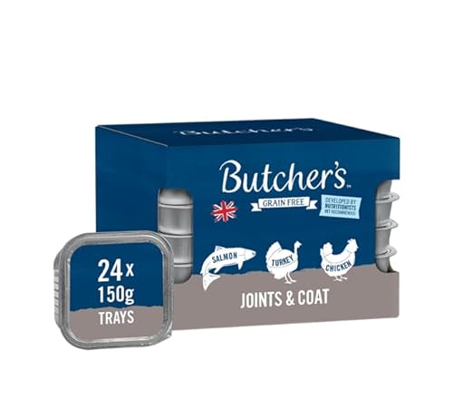 Butcher's Complete Wet Tray Grain Free Hypoallergenic Adult Dog Food Joint & Coat Pack 24x150g - Chicken, Salmon & Turkey
