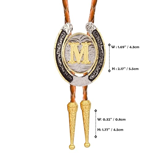 Image of Bolo tie for Men Western Cowboy Brown Leather Necktie Gold Initial Letter ABCDJMR to Z Bolo ties for Women