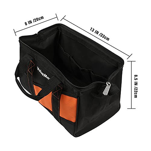 ValueMax 13-Inch Small Tool Bag, Wide Mouth Tool Bag with 12 Storage Pockets, Heavy Duty Orange Tool Tote Organizer - Thumbnail 6