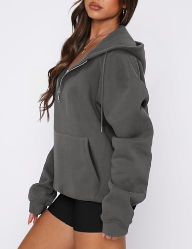 onlypuff Women Half Zipper Pullover Sweatshirt Long Sleeve Hoodies Kangaroo Pocket Fleece Basic Sweater