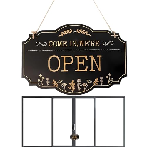 Öppen dörrskylt - Handmålad och vändbar träskylt - öppna och stängda skyltar, för familj vuxna vänner kontor butik butik inomhus och utomhus