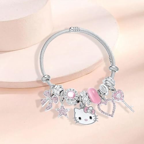 2PCS Bracelet Set Gift, Adjustable Stainless Steel Silver Charm Bracelet and Necklace, The Gift for Kids, Girlfriends, Best Friends, or Sisters.4