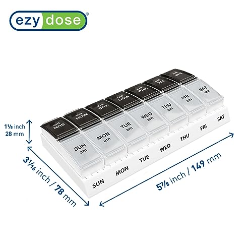 Image of EZY DOSE Weekly (7-Day) AM /PM Pill Case, Medicine Planner, Vitamin Organizer, Small Pop-Out Compartments, 2 Times a Day, Black and Clear Lids (Pack of 2)