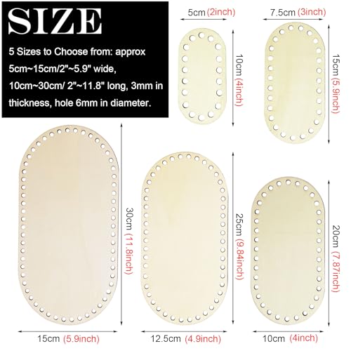 Image of 5 PCS Wooden Base Oval Crochet Knitting Basket Shaper for DIY Craft Making Supplies