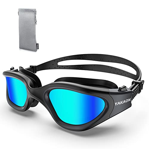 YAKAON G1 Polarized Swimming Goggles, Wide View Swim Goggles Anti-Fog for Men Women Adult, A5-Polarized-BlackGold