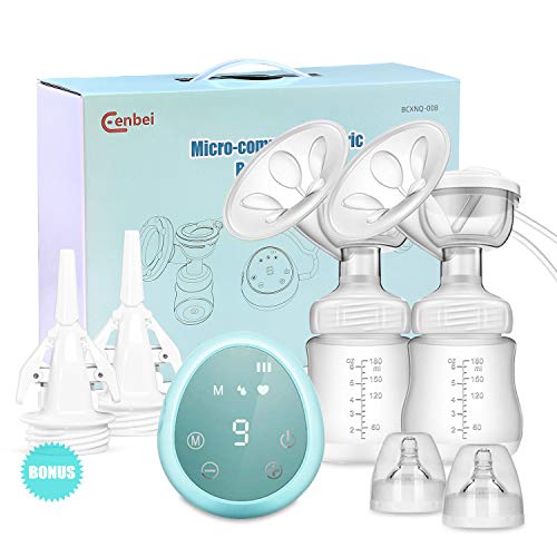 Electric Breast Pump, Eenbei 3 Modes & 9 Level Suctions Breastfeeding Pump, Rechargeable Portable Double Pumps, Memory Function, Strong Suction, Pain Free, BPA Free