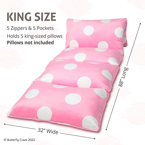 Butterfly Craze Floor Pillow Bed Lounger Cover, Cozy & Stylish Seating Solution For Kids & Adults, Recliner Floor Cushion For Ultimate Comfort, Toddler Nap Mat, Cover Only, Light Pink Polka Dot, King #TOP2
