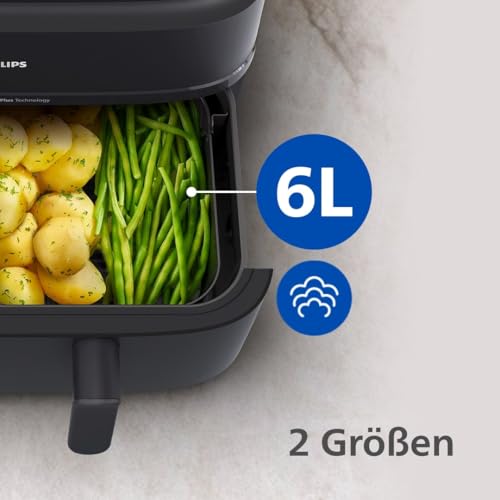 Philips Steam Airfryer 5000 Series Dual Basket - Airfryer & Dampfgarer in einem Gerät, 9L, RapidAir Plus Technologie, 19 Kochfunktionen, 90% weniger Fett, 2 Körbe, Dampfreinigung (NA550/00) – Bild 6