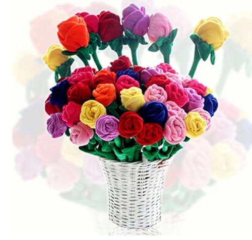 6 gefüllte Rosen, ewige Plüschrosen, biegbarer Stiel, Plüschstrauß, Stofftierrosen, Hochzeitsveranstaltung, Muttertag, Valentinstag, romantisches Geschenk, Dekoration, Geschenk, H 30 cm