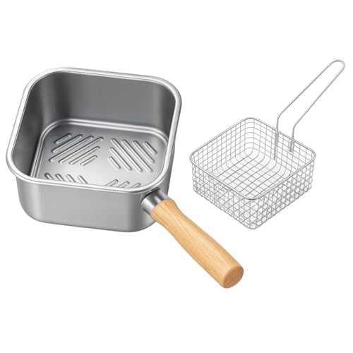 Image of 304 Stainless Steel Square Oil Filter Frying Pot with Lid | Multi-Functional Deep Fryer & Steamer | Kitchen Stock Pot for Electric /Induction Cooking | Portable Crisper pan