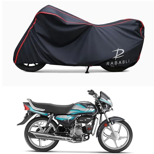 Image of Waterproof Bike Body Cover Compatible for | Hero HF Deluxe Self | Taffeta Fabric, Red Piping Design, Bottom Elastic Fit | Dustproof, Sun UV & Rain Protection for All Bikes