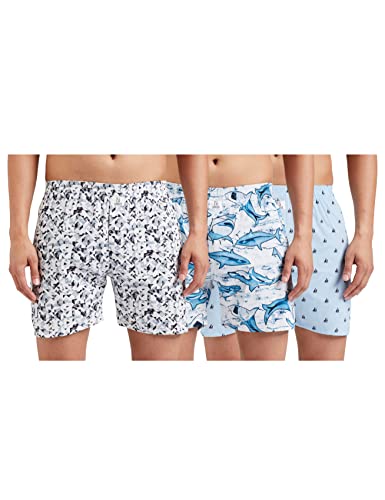Image of Longies Cotton Mens Boxers Pack of 3 Regular Printed (LGBOXPO3VOO3 G.Blue,White,Maroon3447 L)