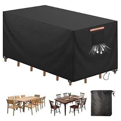 Patio Rectangular Table Chair Set Cover Waterproof 420D Heavy Duty Large Outdoor Furniture Protector Cover for Patio Garden Dining Table & Chair Set (Black, Rectangular 108"x82"x30")