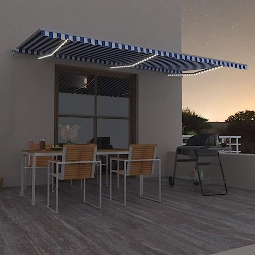 HOMEELIKE Markise 600x350 cm Blau Weiss - Leicht Bedienbar Mit Kurbel Robust und Langlebig Fuer Outdoor HOMEELIKE Markise 600x350 cm Blau Weiss - Leicht Bedienbar Mit Kurbel Robust und Langlebig Fuer Outdoor