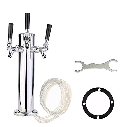 LoveDeal Stainless Steel 3 Tap Draft Beer Tower, Beer Kegerator Tower Dispenser Kit with Triple faucet, Hose, Keg Wrench - 3" Diameter