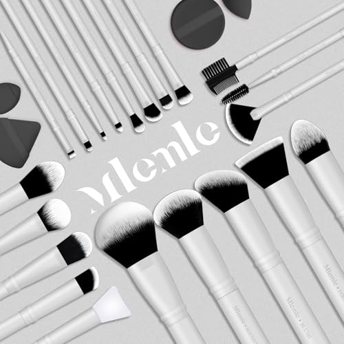 Image of Makeup Brushes Set, Mlemle Professional 25 Pcs Makeup Kit, Include Foundation Powder Blush Concealers Eye shadows 21 Pcs Makeup Brushes and 2 Powder Puff, 2 Makeup Sponge(B01-white)