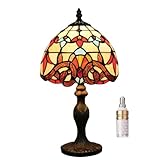 Meimond Table Lamp Tiffany Style 8 Inch Stained Glass Lampshades Small Bedside Lamp Reading Antique Desk Light Livingroom Bedroom Office Vintage Art Decor(Color:A-8)