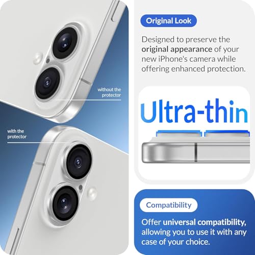 Image of PACK OF 2 Camera Lens Protector For IPHONE 17 / IPHONE 16 /16 PLUS GREEN UHD 9H Glass, Anti Drop, Scratch Resistant, Case Friendly Camera Guard Removable, Waterproof, Heavy Duty Camera Protector