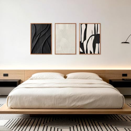 Image of CHDITB 3D Small Black White Geometric Wall Art, Impasto Relief Wall Decor