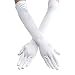 Women's 22'' Long Satin Finger Gloves Bridal Dance Gloves For Special Occasion Evening Party, Black, White, Pink, Red (White)