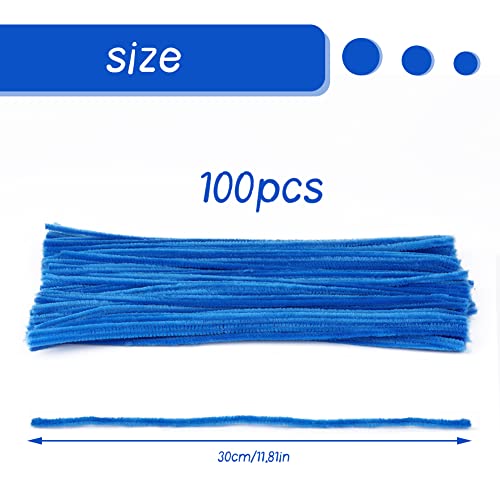 Image of 100 Pcs Pipe Cleaners Craft, Lake Blue Pipe Cleaners Bulk, Chenille Stem | Fuzzy Sticks Blue Pipe Cleaners for Crafts Festival Home Decorations