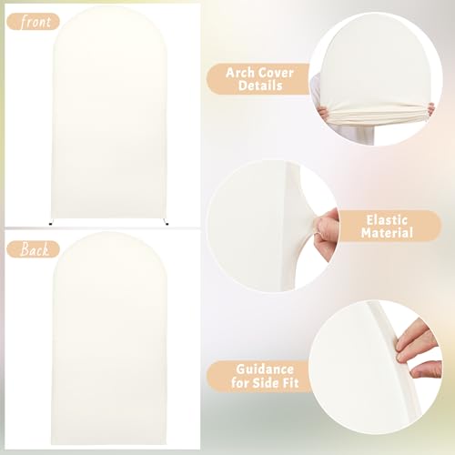 Image of Beige Arch Backdrop Covers, 6FT Polyester Fitted Wedding Arch Stand Cover Round Top Chiara Stretchy Arch Backdrop Cover for Birthday Party Ceremony Banquet Decoration