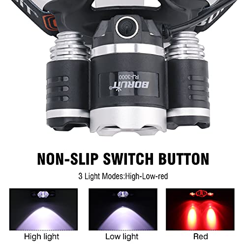 Boruit Led Headlamp Rechargeable - Ultra Bright 5000 Lumens 3 Lighting Modes White Red Light Head Lamp Ipx4 Waterproof Usb Headlight For Adults Outdoor Fishing Camping Hunting #TOP1