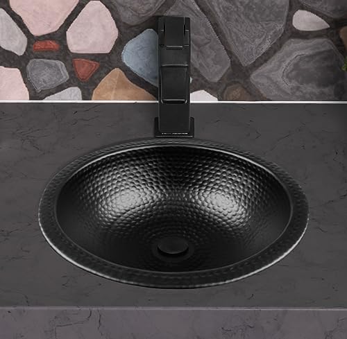 Monarch Abode 19194 Black Hand Hammered Rotunda Dual Mount Bathroom Vanity Sink (16 Inches) - Round Undermount Bathroom Sink - Drop In Vanity Sink - Metal Bathroom Sink thumb #5
