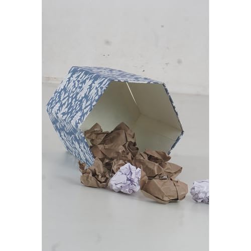 Image of Floral Hand Block Printed 3.3 Gallon Decorative Waste Basket - Eco-Friendly Cardboard Trash Can, Plastic-Free & Sustainable, Perfect for Christmas and Housewarming Gifts (1, Blue Sun FLOWAR)