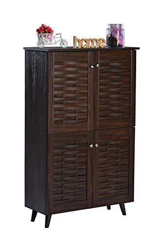 Image of DeckUp Bei 4-Door Engineered Wood Shoe Rack with Wooden Legs (Walnut, Matte Finish)