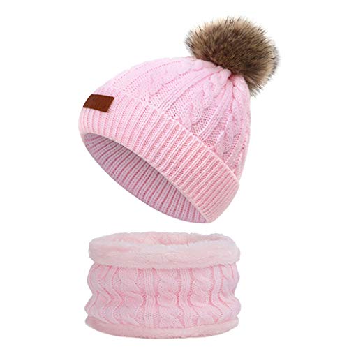 VaiKanhai Sombreros, sombreros, niños, niños, bufanda de lana, bebé, niña, Coif Hood, invierno, cálido gorro para niños sombreros de transición niñas, A-rosa., Talla única