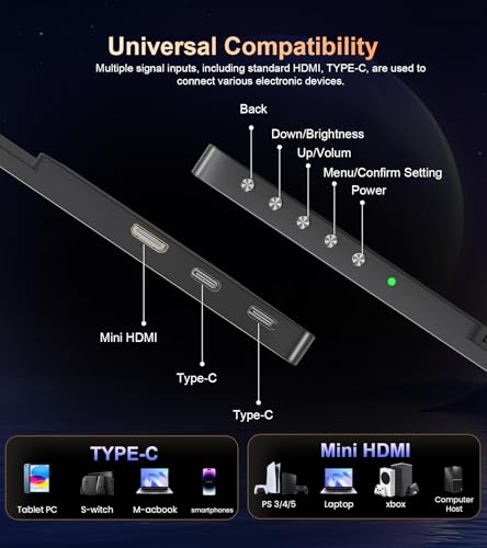 Image of 4K Portable Monitor - 15.6 inch UHD 3840 * 2400 16:10 450 Nits 135% sRGB IPS Screen with 2 USB-C & HDMI Ports for Laptop /Mac /PC /PS5 /Xbox with Speakers Stand,VESA Compatible(Metallic Black)