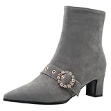 Bviennic Femme Bottes de Cheville Block Talons Moyen Mode Pointu Zip Soirée Bottines 2422 Gris Taille 39 EU/40Cn