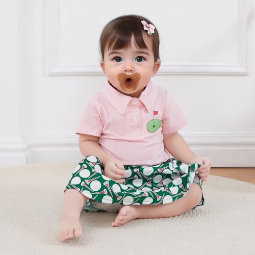 Toddler Girl Golf Outfit Short Sleeve Hole in One Polo Shirt and Golf Print Mini Skirt Set 6 12 18 24M 2 3 4T2