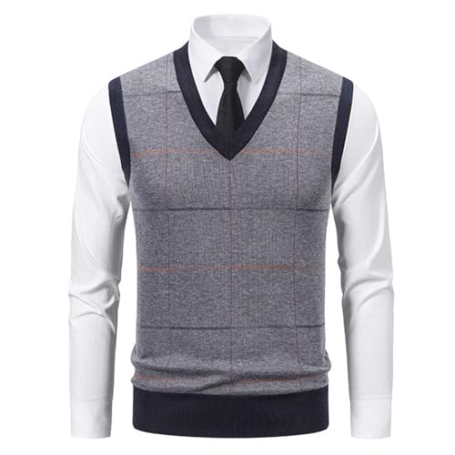 Men's Sleeveless Sweater Vest Lightweight V-Neck Stripe Dress Business Vests Pullover Comforable Breathable Tops4