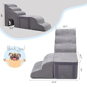   Foam-Pet-Stairs-for-High-Beds-Up-to-26-30-inches-High-Bedside-Pet-RampsPet-LadderDog-Steps-for-High-Beds-26-Tall-for-Small-Dogs-Injured-Doggie-Old-Cats-Kitty-Small-AnimalsGrey