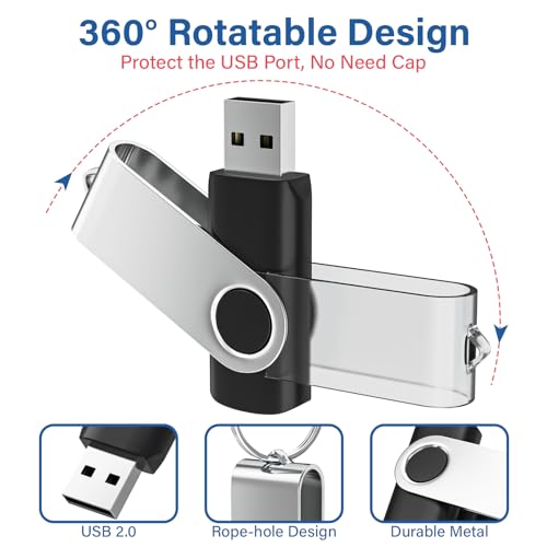 WOOOLKEN USB Stick 4GB 20 Stück High Speed USB 2.0 Speicherstick Swivel Datenspeicher Metall Memory Sticks Flash Drive (Schwarz)