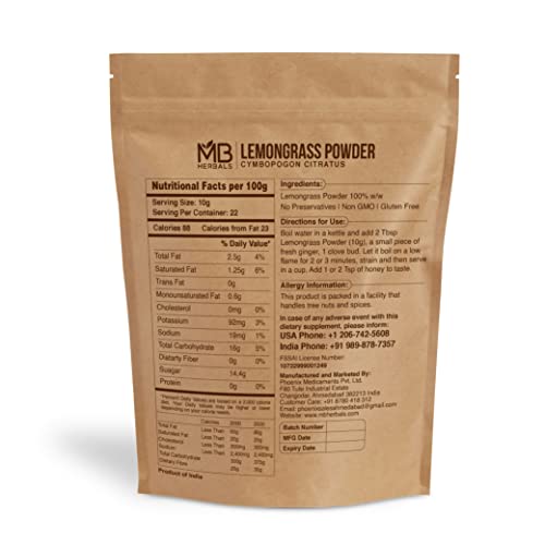 MB Herbals Lemongrass Powder 8 oz / 0.5 LB / 227 Gram | Cymbopogon citratus | Makes 22 Servings of Refreshing Lemongrass Tea | Coarse Grounded Powder for Tea - Thumbnail 2