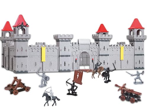 Teorema – Castillo Medieval de Juguete para niños, 72 x 50 x 33 cm, 93 Piezas, 4 Lados compatibles, con Soldados, Juego de Montaje