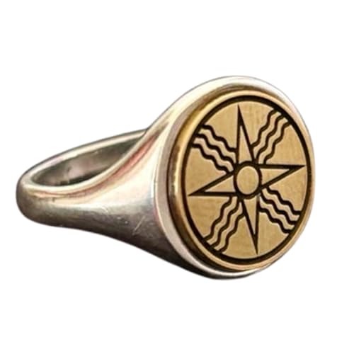 Bague Étoile de Shamash argent chevalière ronde 15mm anneau homme femme US 5-12.5