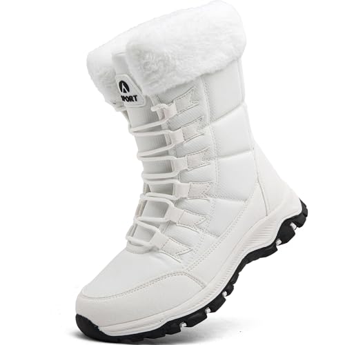 VTASQ Botas de Nieve para Mujer Botines de Invierno Impermeable Forradas Calientes Boots Zapatos Outdoor Ultraligero Antideslizante Blanco 38EU