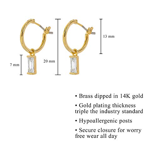 Columbus 14K Gold Dipped Huggie Hoop Earrings - Cz Baguette Charms (Gold Baguette Charm) #TOP3