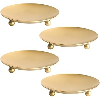 Pack of 4 Pillar Candle Holders Metal Candle Coasters Round Candle Holders Wedding Christmas Party Banquet Table Decoration