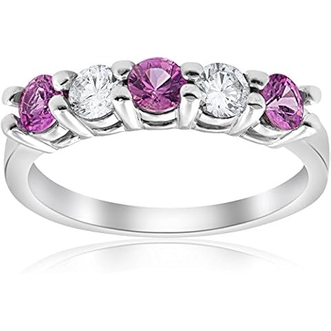 1Ct TW Certified Pink Diamond Five Stone Wedding Ring 14k White Gold Lab Grown - Size 6, 14k White Gold, lab-grown-diamond Cover