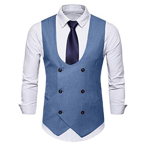 MllesReve Men's Slim Fit Waistcoat Double Breasted Suit Vest (Steel Blue, XXX-Large) Cover