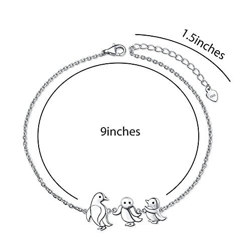 3 Penguin Anklet For Women 925 Sterling Silver Penguin Ankle Bracelet For Girls Adjustable Beach Foot Chain 9+1.5 Inch Charm Animal Family Jewelry Birthday Gifts #TOP6