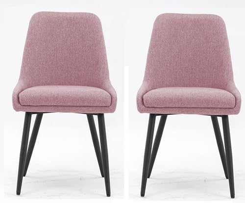 Image of Finch Fox Morris Glam Comfortable Fabric Upholstered Padded Living Room Side Dining Chair for Cafeteria Bedroom, Restaurents, Home, Office with Black Metal Legs in Pink Color (Set of 2)