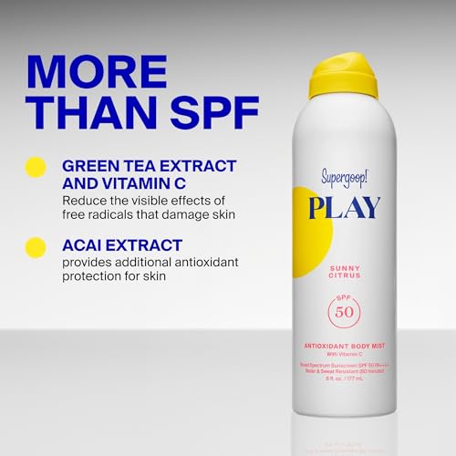 Image of Supergoop! PLAY Antioxidant Body Mist w /Vitamin C - 6 fl oz - SPF 50 PA++++ Broad Spectrum Sunscreen - Body Spray - Great for Active Days