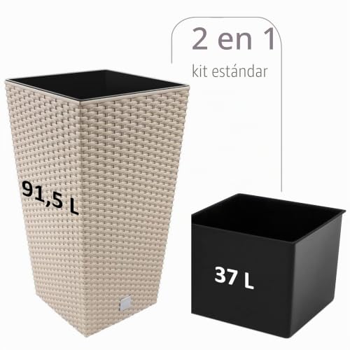 Miniatura 2 de Macetero En Ratán, 91.5 L, Incluye Recipiente Interior, Color Beige Mocca, Rectangular, Serie Rato